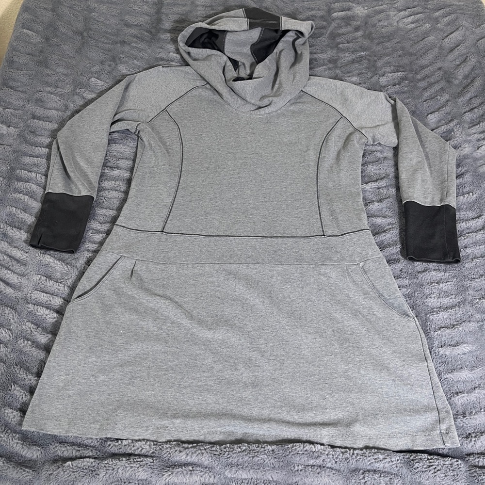 Columbia Womens Gray Hoodie Dress AL5104 Cowl Neck Thumbhole Long Sleeve Tunic